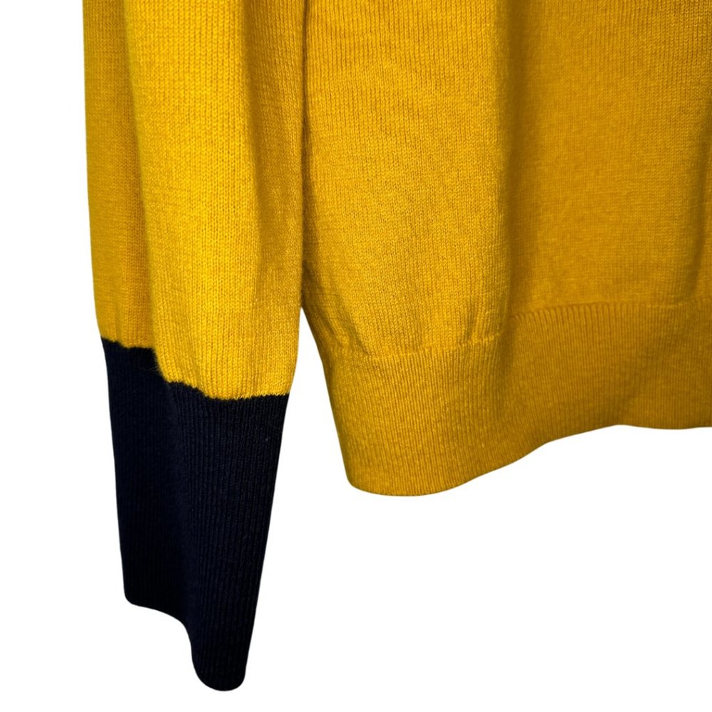 Boden Mustard V-Neck Sweater with Pink and Black Accents - Picture 4 of 6